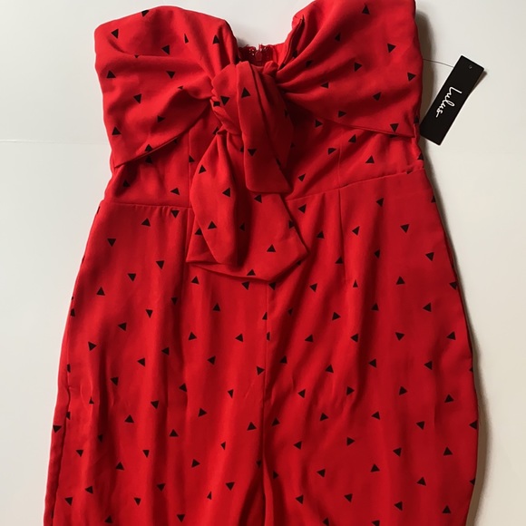 Lulu’s Nectar Red Print Strapless Tie-Front Jumpsuit - Picture 3 of 9